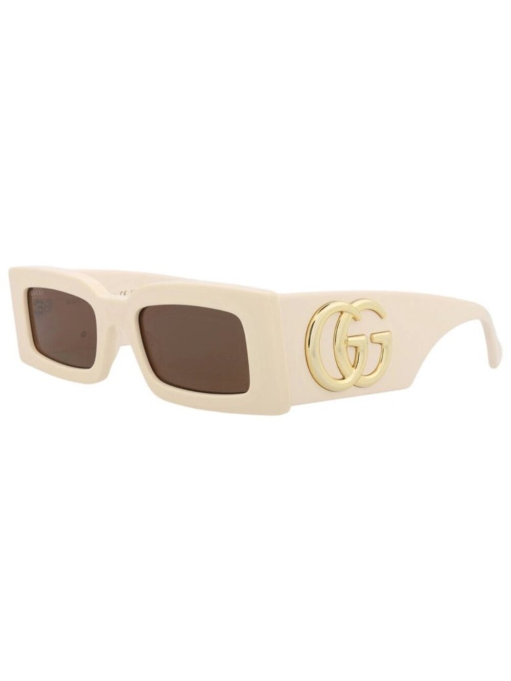 New Gucci Women's Sunglasses Square Rectangle Recycled Acetate Frame Ivory Ivory